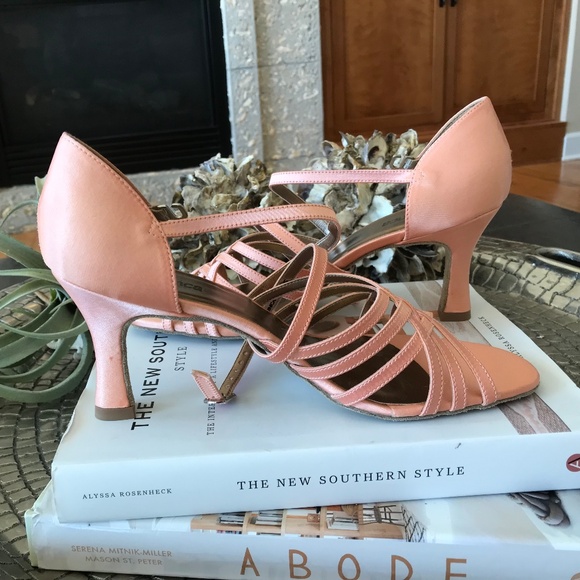 2.5" HEEL SALMON OPEN TOE STRAPPY BALLROOM SHOE - Picture 7 of 12